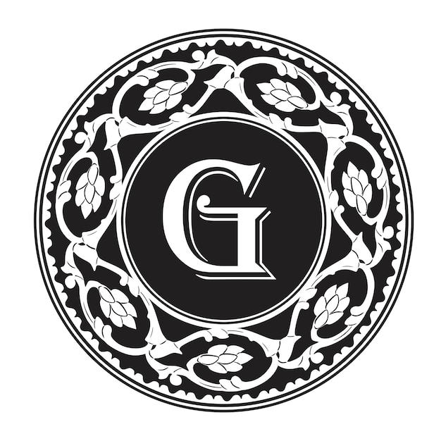 Letter g-logo met handgemaakt silhouet met bloemenframe