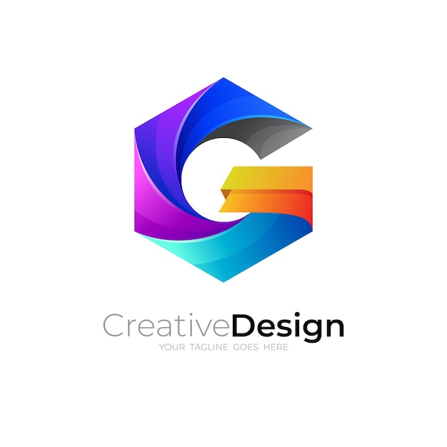 六角形のデザインの組み合わせで文字Gロゴ