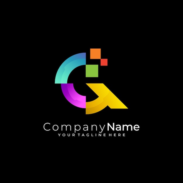 Vector letter g logo with pixel design technology colorful style