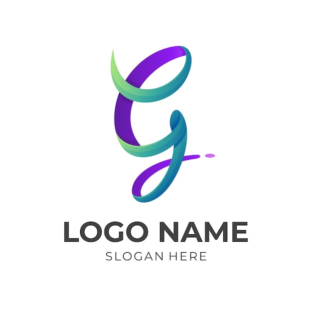 Letter g-logosjabloon met 3D-groene en paarse kleurstijl