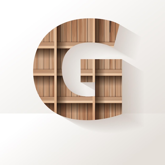 Letter g-ontwerp van houten plank