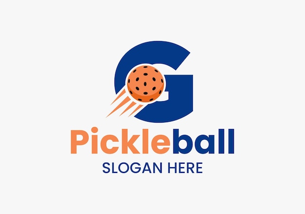 Letter G Pickleball Logo Concept met bewegende Pickleball symbool Pickle Ball Logotype Vector sjabloon