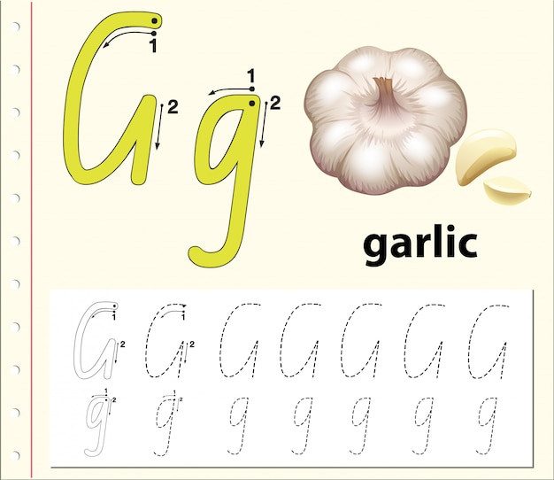 Letter G tracing alphabet worksheets