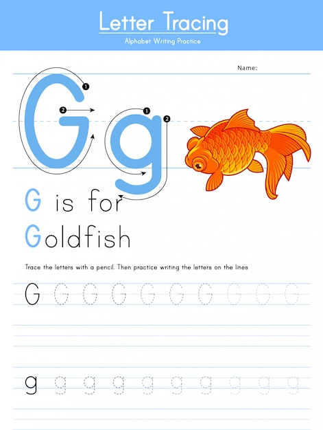 Letter g tracing animal alphabet g voor goudvissen