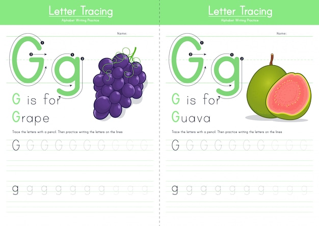 Letter g tracing food alphabet