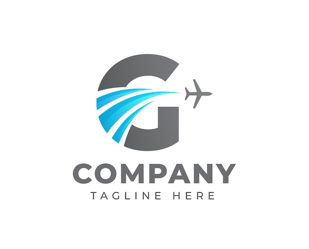 Letter G travel logo template with plane symbol