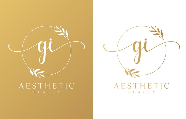 Letter GI Beauty Logo with Flourish Ornament