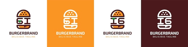 Буква GI и логотип IG Burger подходят для любого бизнеса, связанного с гамбургерами, с инициалами GI или IG.