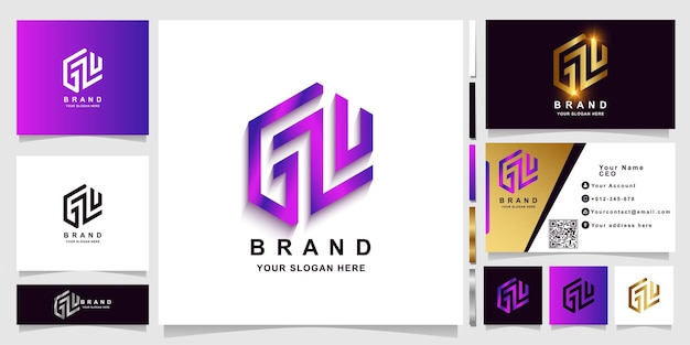 名刺デザインの文字GNUまたはFILモノグラムロゴテンプレート