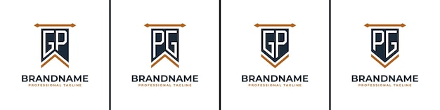Набор логотипов с вымпелом и флагом Letter GP и PG представляет победу. Подходит для любого бизнеса с инициалами GP или PG.