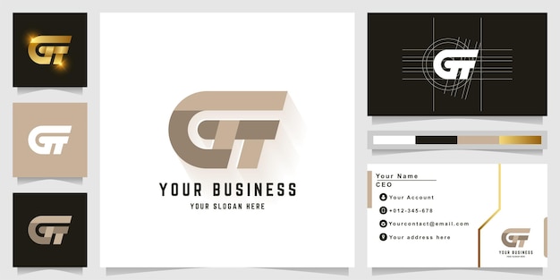 Vector letter gt or gf monogram logo with business card design