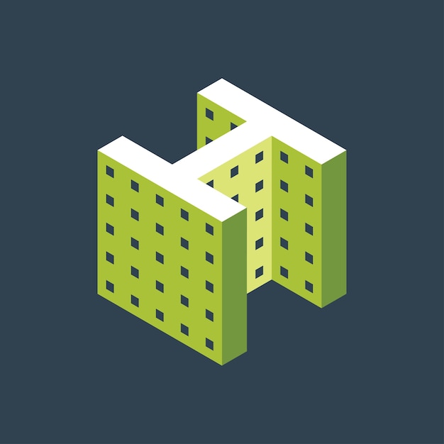 Letter H 3d Isometric buidling tower logo icon