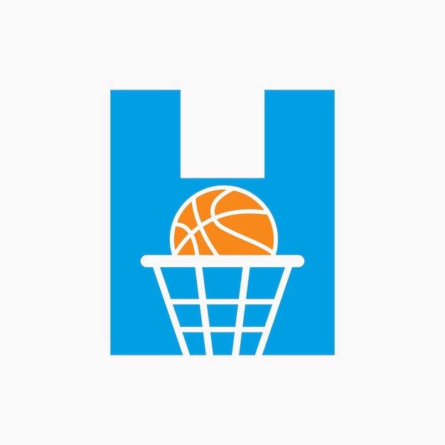 Vettore h basketball logo letter concept basket ball logotype symbol vector template (template di simbolo vettoriale per la palla da basket)