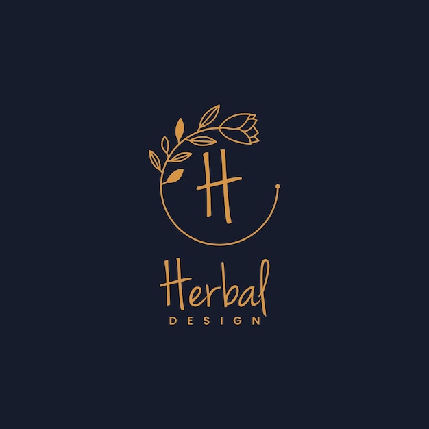 Vector letter h botanical minimalistic, initial, letter feminine logos with organic plant elements