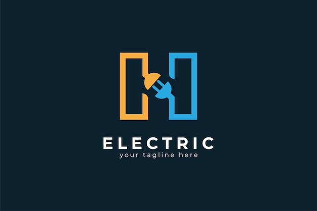 Letter H Electric Plug Logo, Letter H en Plug-combinatie, platte ontwerpsjabloon voor logo