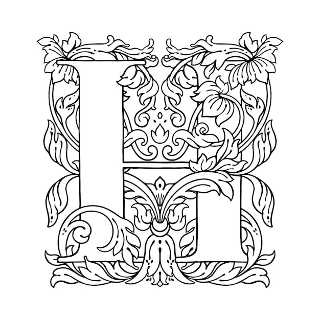 Vettore ornamento floreale lettera h alfabeto monogramma bellissimo logo vettoriale con lettere maiuscole floreali