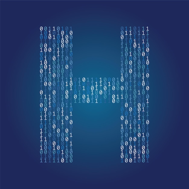 Vector letter h font made from binary code digits on a dark blue background