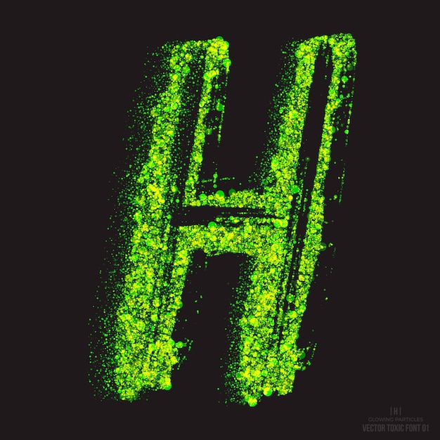 Letter H Grunge Toxic Text Effect. Acid Font Abstract Glowing Bright Green Color Particles Isolated On Black Background. Radioactive Waste. Horror Zombie Apocalypse. Green Flame Symbol Design Element