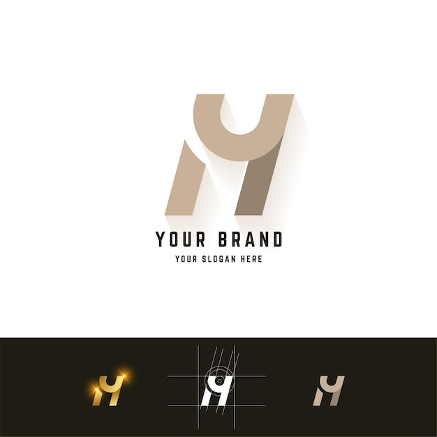 Logo monogramma lettera h o hy con design del metodo a griglia