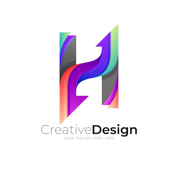 Letter h logo and arrow design combination, colorful