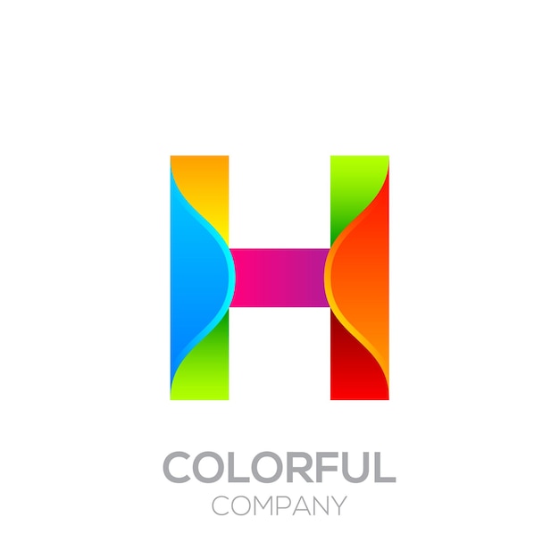 Vettore design con logo lettera h realizzato a strisce con arcobaleno lucido vibrante concetto colorato e sfumato