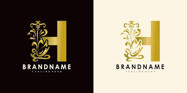 Letter h logo design with creative icon gold water premium vector