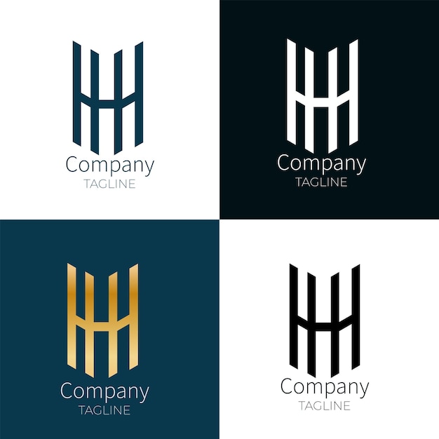 letter H logo design with different color variants