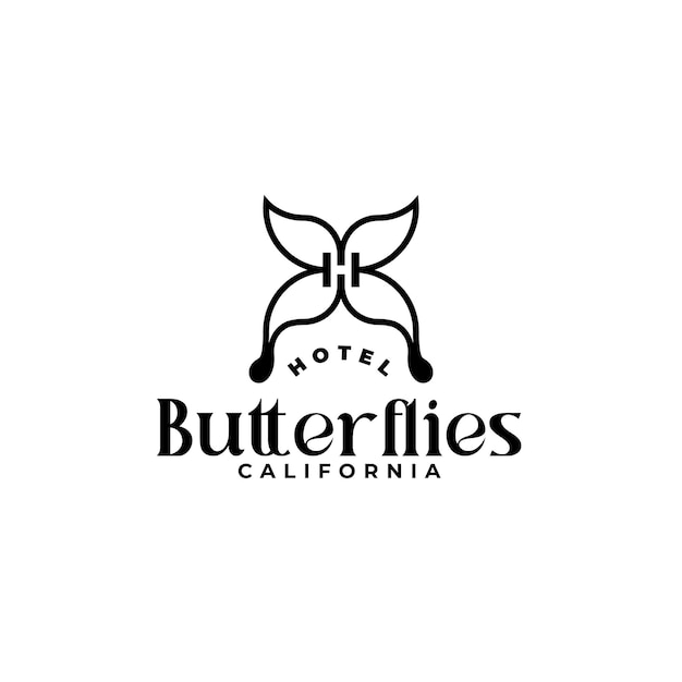 Letter H logo Outline butterfly logo Luxury hotel logo