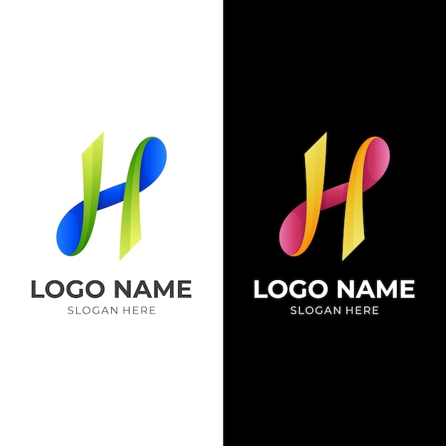 Вектор логотипа буквы H с трехмерным красочным стилем