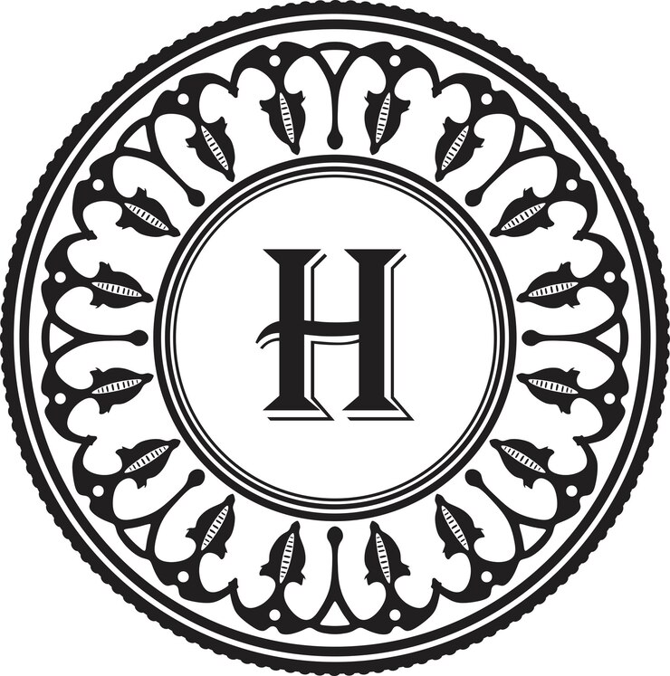 letter h logo with floral frame handmade design vector