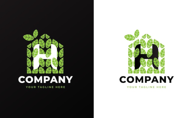 Vector letter h logo with simple leaf patterned house design