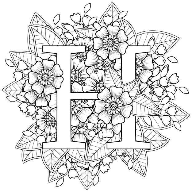 Letter H met mehndi bloem Mehndi bloemdecoratie