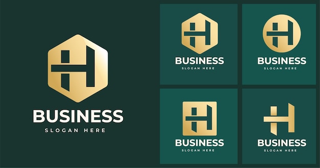 Letter H monogram logo template with geometric shape versions