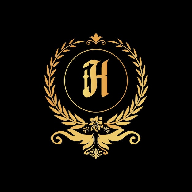 Letter H Ornamental luxury golden logo design vector illustration