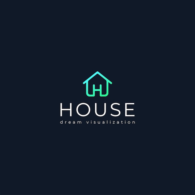 文字 H のシンプルなライン アートの緑色の家のロゴ