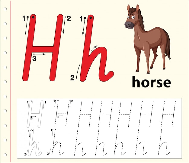 Letter h tracing alfabet werkbladen