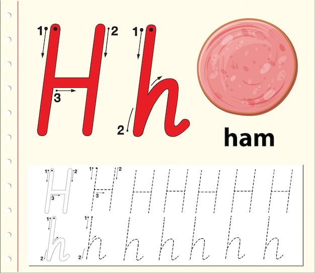 Vector letter h tracing alfabet werkbladen