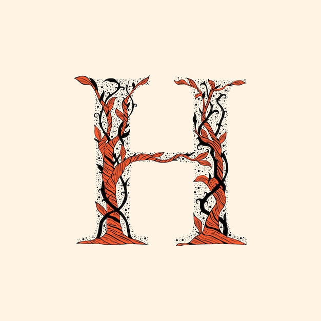 Letter h with branches and leaves