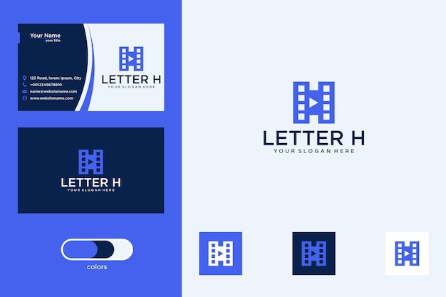 letter h with film logo design and business card