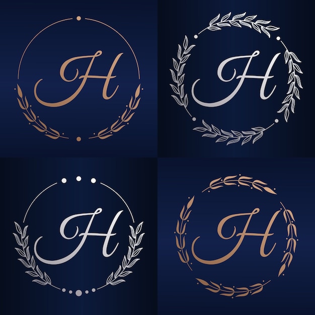 Letter h with floral frame logo template