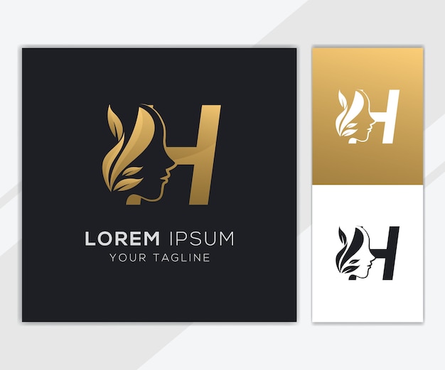 Letter h with luxury natural feminine beauty logo template