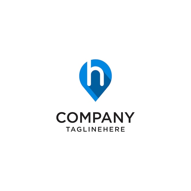 文字 H とマップ ポインターのロゴ デザイン コンセプト テンプレート