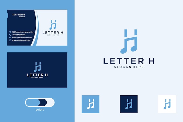 letter h with music logo design and business card