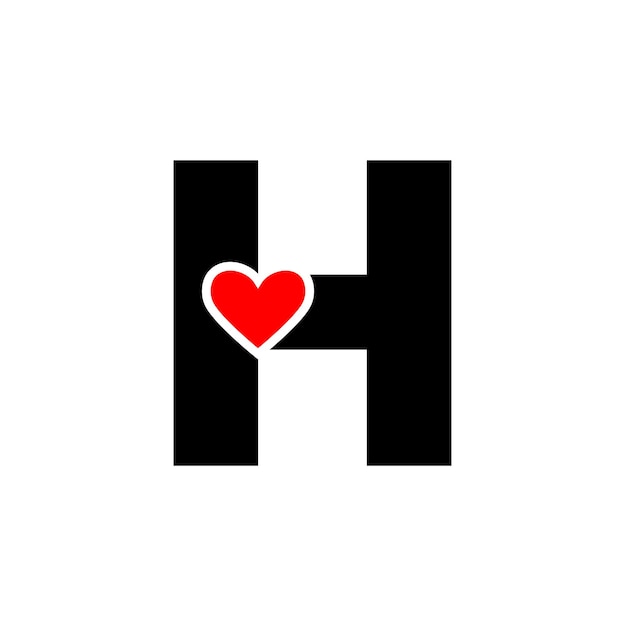 Letter H with red heart monogram H heart icon