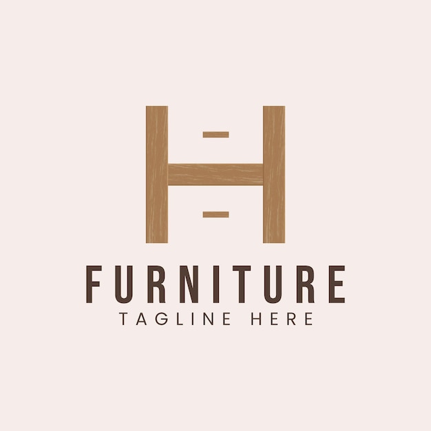 Letter h with wooden furniture concept logo design inspiration