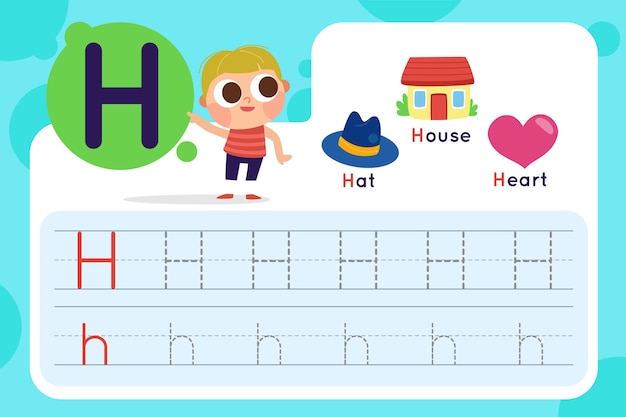 Letter h worksheet with hat and house