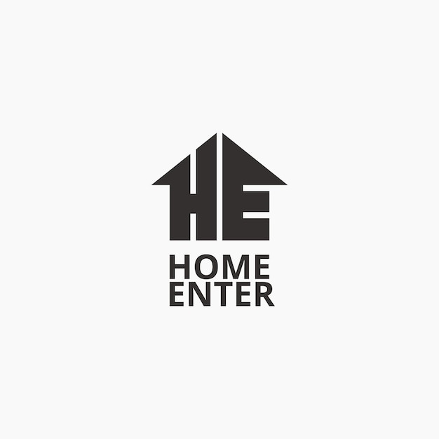 Letter HE house shape minimal logo vector icon illustration