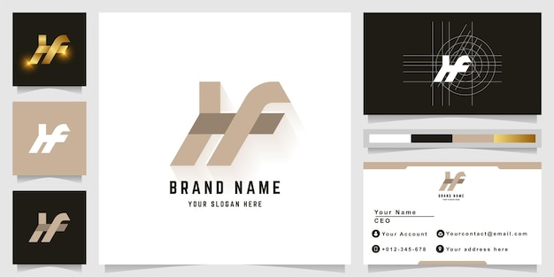 ベクトル hfまたはkfの文字のモノグラムロゴと名刺のデザイン