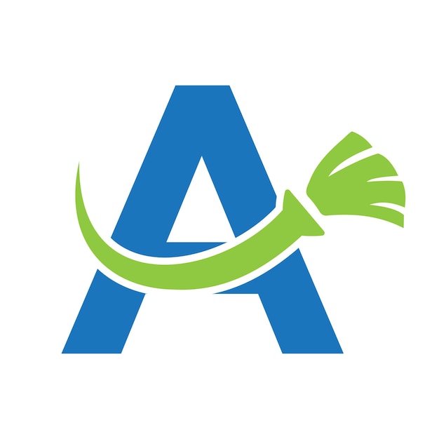 Letter A House Clean Logo With Clean Brush Symbol Maid and Broom Icon