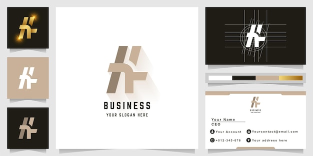 Letter HT or HK monogram logo with business card design